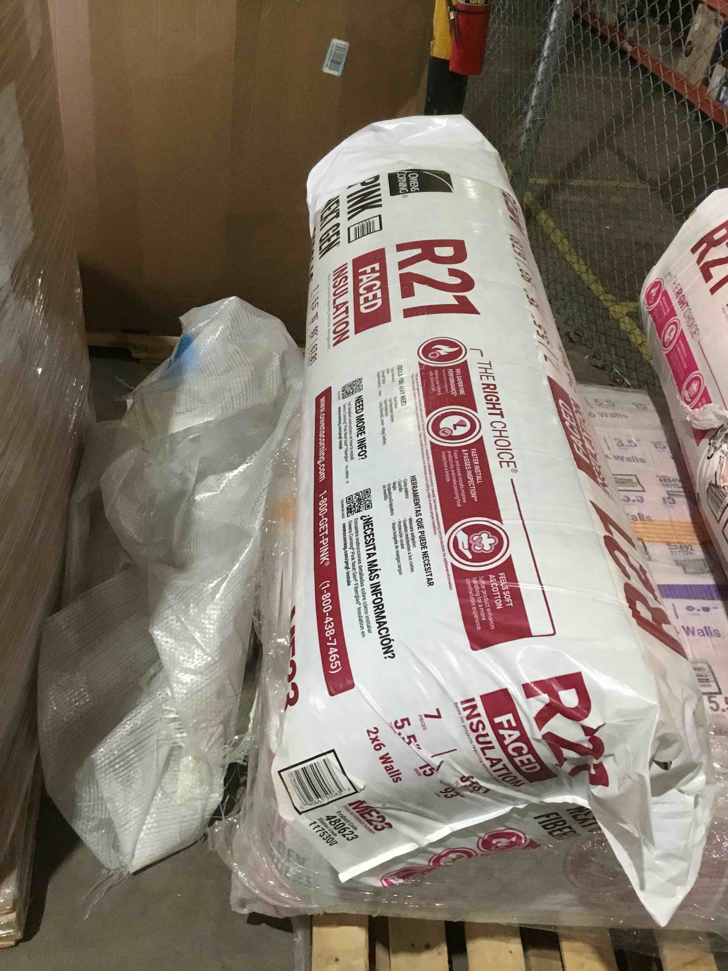 1 bag Owen’s Corning R-21 Pink Next Gen Fiberglass Faced Batt Insulation, 5.5in x 15in x 93in