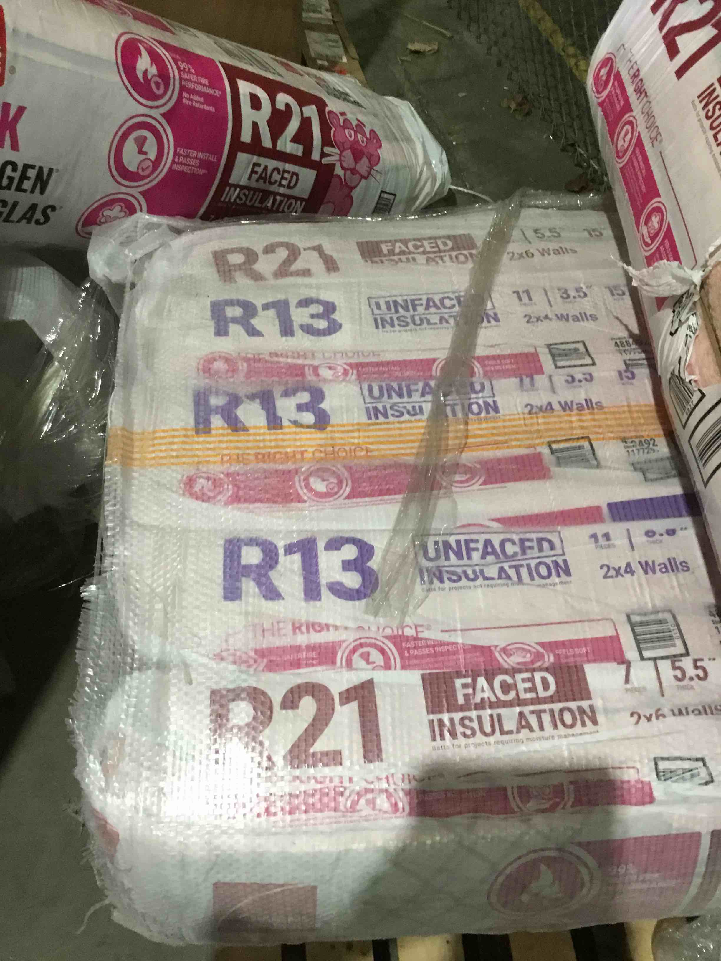 1 bag of Owen’s Corning R-13 Pink Next Gen Fiberglass Faced Batt Insulation, 3.5in x 15in x 93in