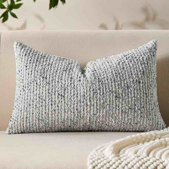 wool linen textured pillow cover, blue grey, 12x20