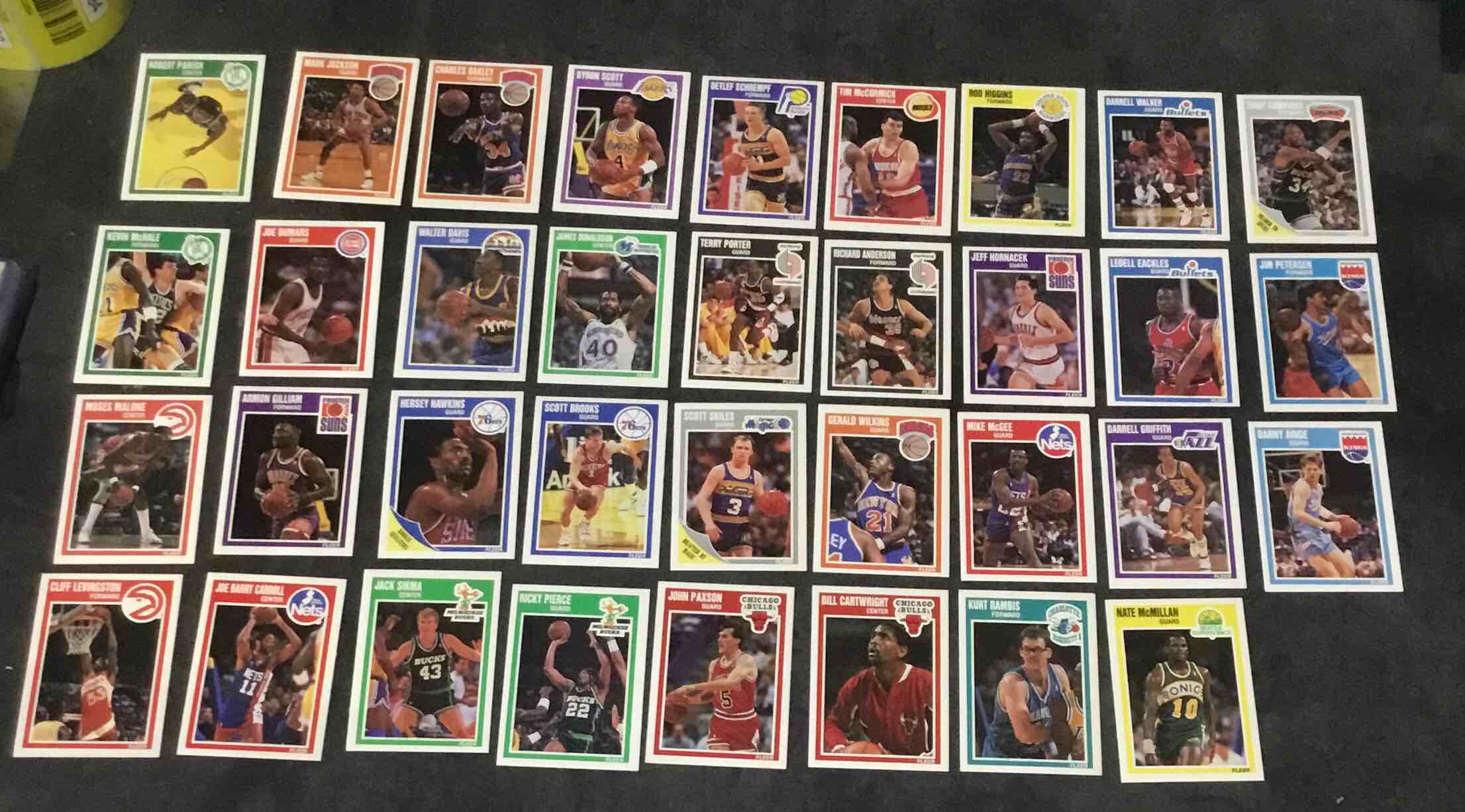 Condition photo showing New/Like New for michael jordan! 1990 fleer 49 card basketball! the best cards from the year! michael jordan, larry bird, scotty pippen, charles barkley, akeem olajuwon, karl malone, clyde drexler, & more! all stars, hall of famers, champions & more, the perfect mix of miscellaneous ‘90s nba variety! 