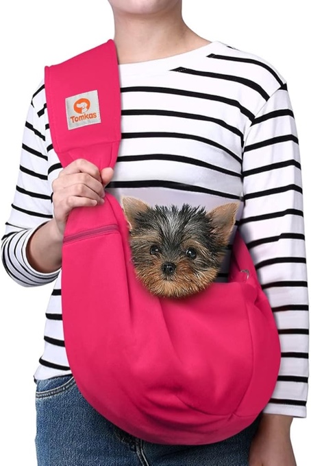 TOMKAS Dog Sling Carrier for Small Dogs Puppy Carrier for Small Dogs (Rose red, Adjustable Strap for 3-10 lbs & Zipper Pocket)