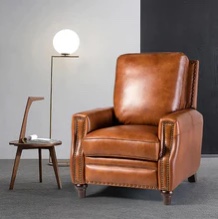 Theresa Comfy Saddle Genuine Cigar Leather Recliner with Nailhead Trim