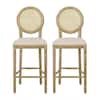  Noble House Epworth 49.5 in. Beige and Natural High Back Wood 30.25 in. Bar Stool with Fabric Seat (Set of 2)