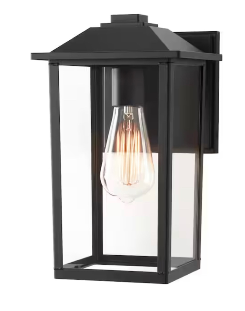  1-Light 12 in. Black Hardwired Transitional Outdoor Wall Lantern Sconce Light with Clear Glass