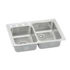 33 in x 22 in Double Basin Top Mount Kitchen Sink with Right Primary Bowl and 7-7/8" Depth