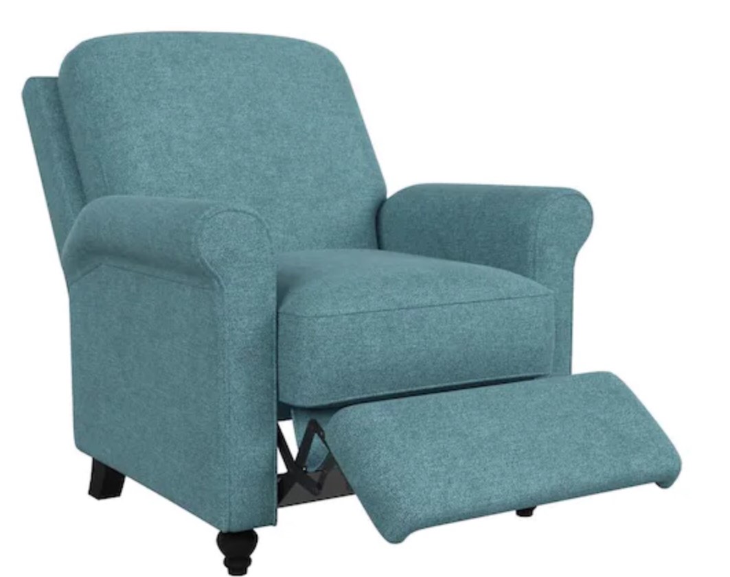 Caribbean Blue Chenille Push Back Recliner Chair