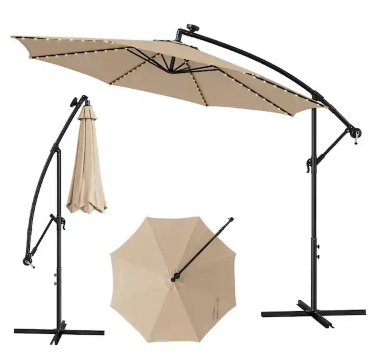 Costway 10 ft. Solar-Lighted 112 LED Cantilever Offset Patio Umbrella Crank Tilt in Beige NP10822BE