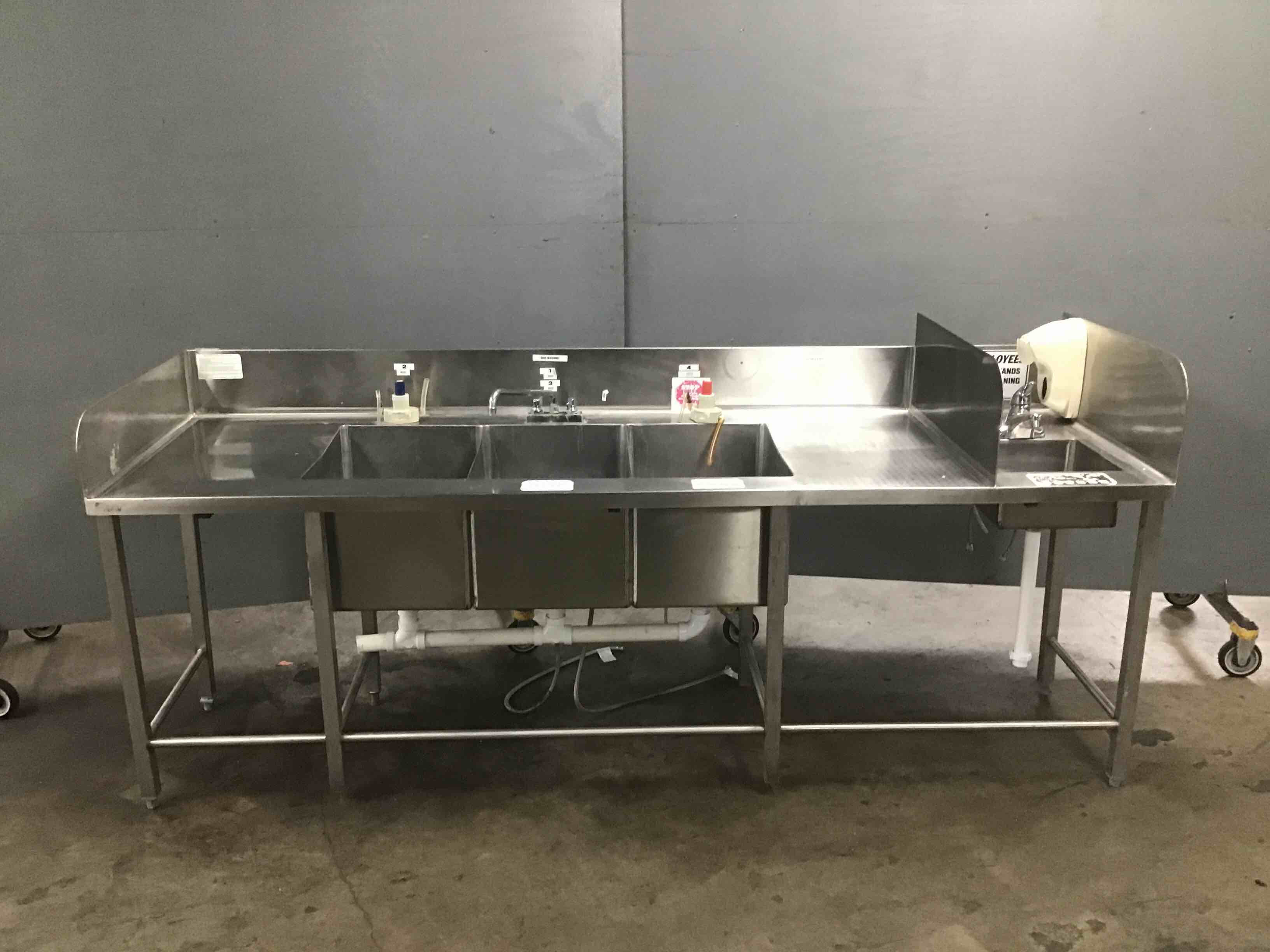 101 INCH STAINLESS STEEL 3 COMPARTMENT SINK WITH HAND SINK