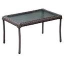 Glass Outdoor Table Top with Brown Wicker Border, 32 Inch x 18 Inch