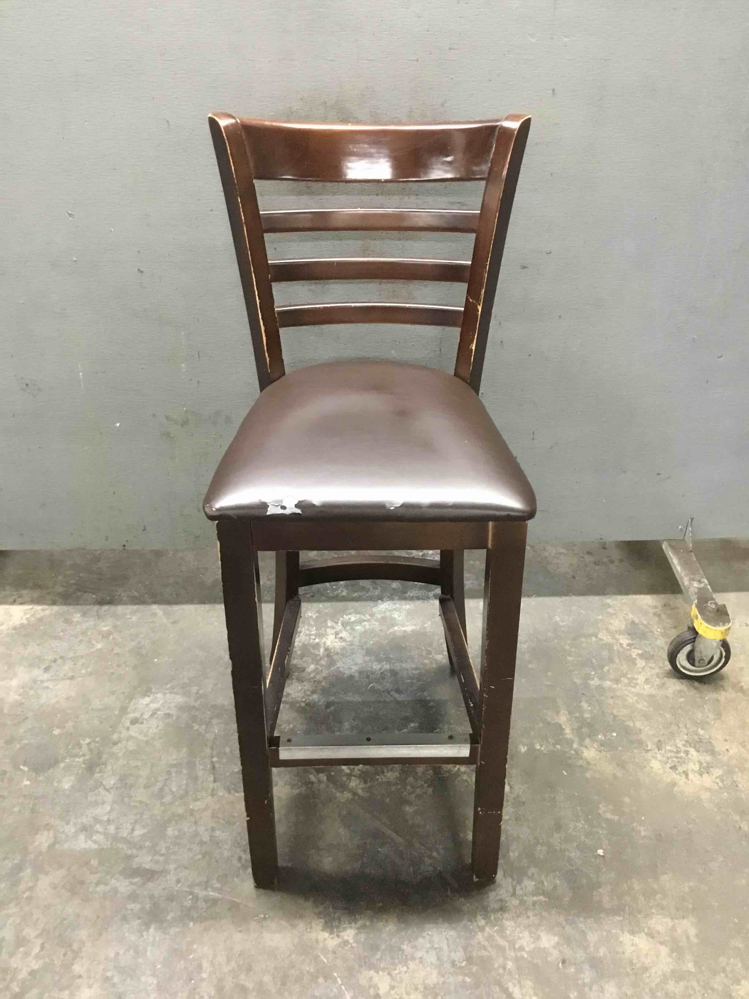 Brown Wood Ladder Back Bar Stool With Cushion Seat 