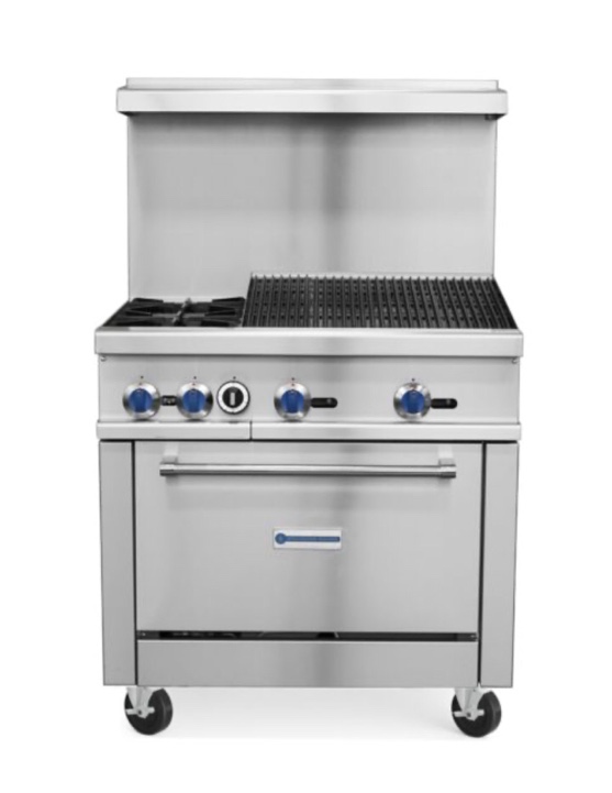Backychu Stainless Steel Gas 2-Burner Range with 24 Inch Charbroiler & Oven