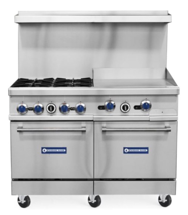 Backychu 48-Inch Stainless Steel Gas 4-Burner Range With Double Oven And 24-Inch Griddle Top