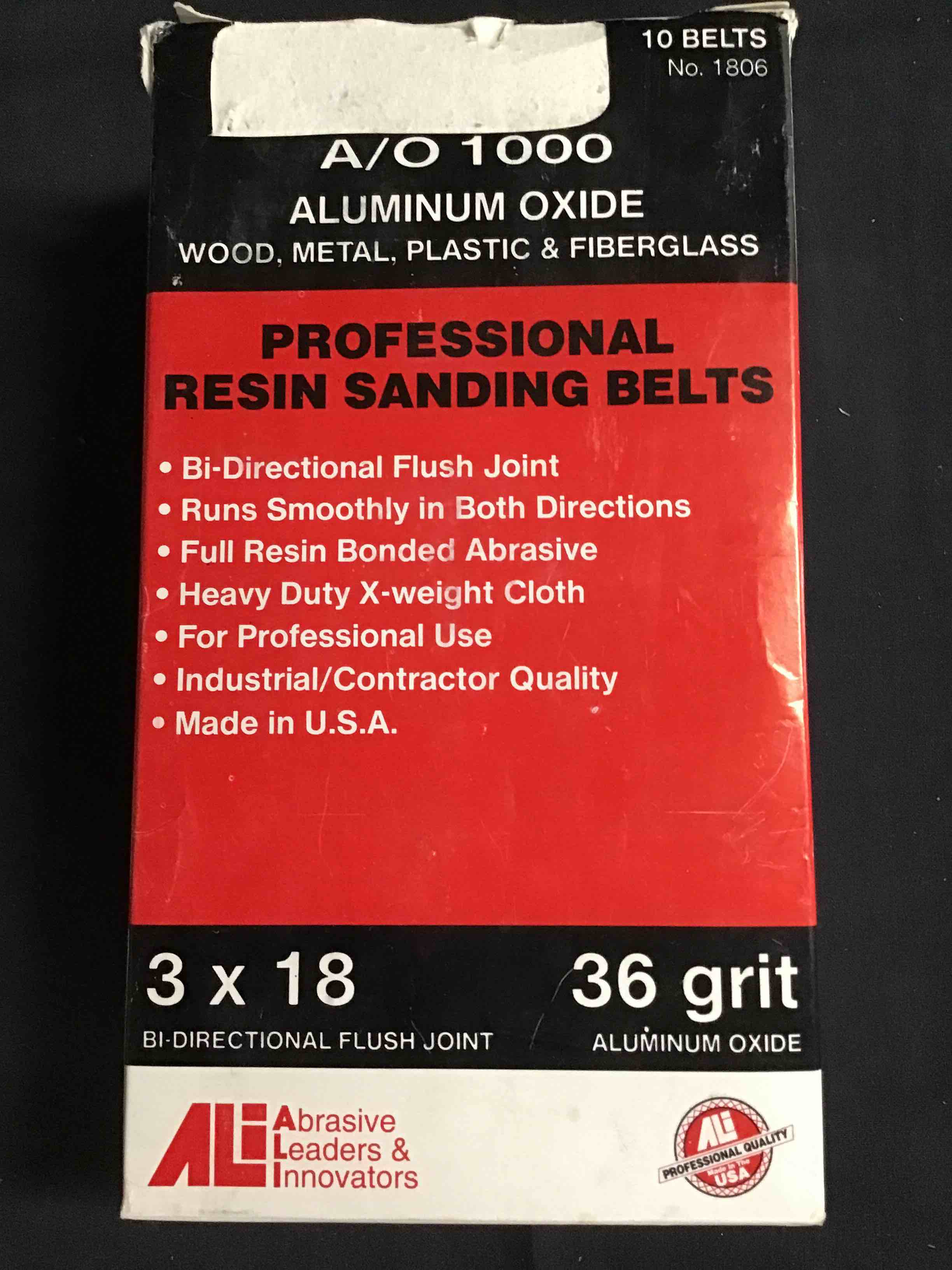 A/O 1000 Aluminum Oxide Professional Resin Sanding Belts, 36 Grit