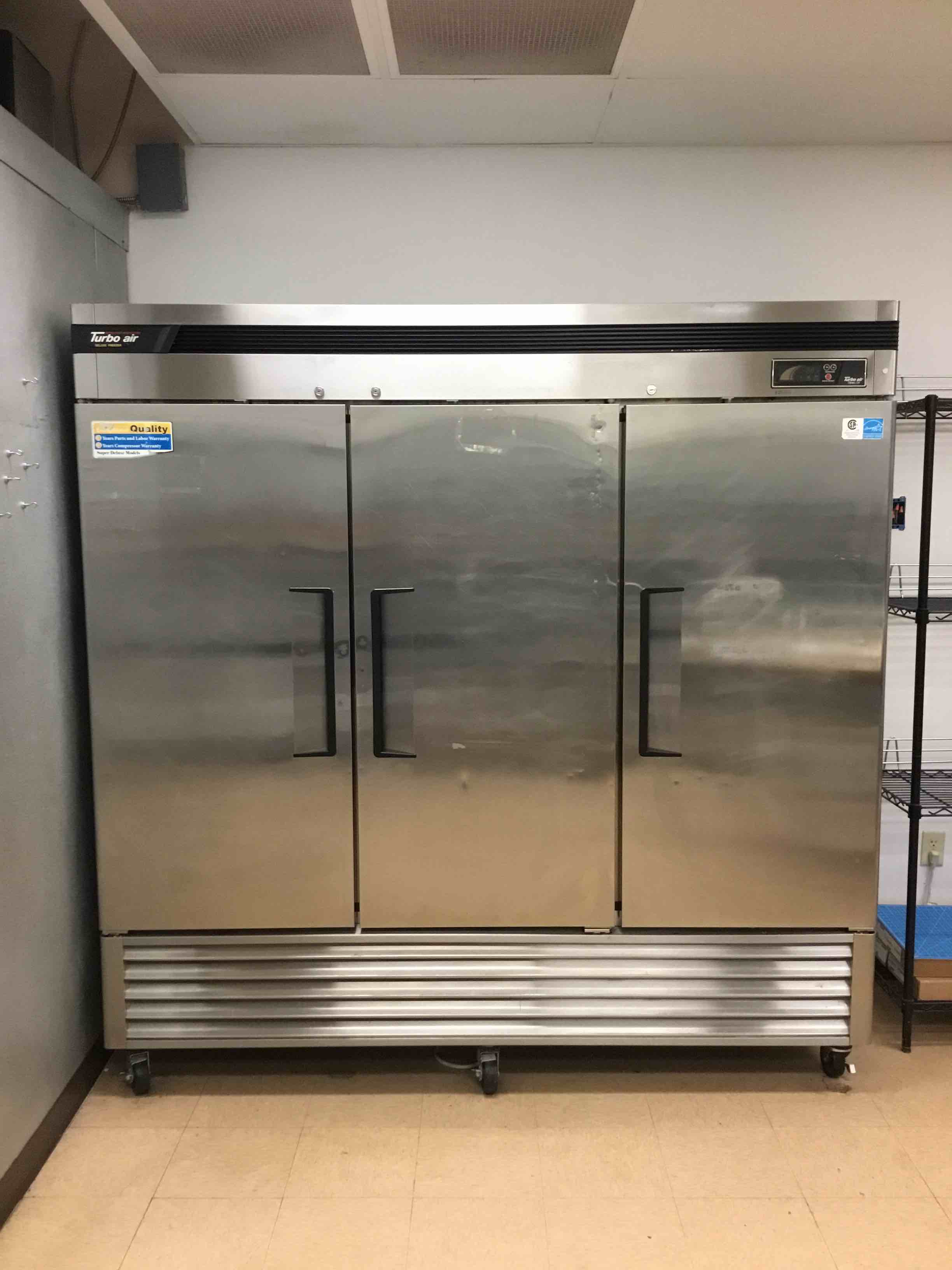 Turbo Air Stainless Steel 3-Door Reach-In Freezer On Casters 