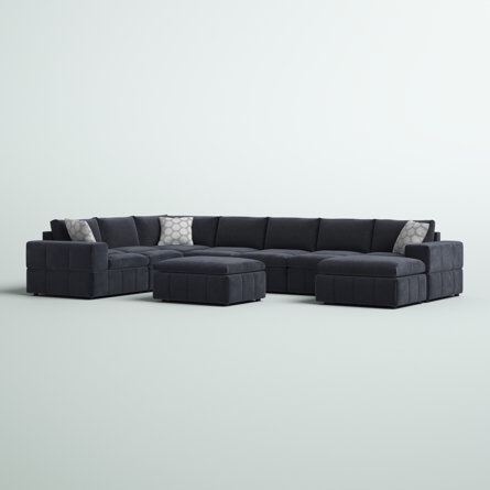 Boutin 9 Pc Dark Gray Upholstered Sectional (INCOMPELTE-LEFT ARMLESS CHAIR ONLY)