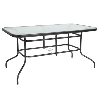 Elgin 7 Piece Outdoor Patio Dining Set - 55" Tempered Glass with Umbrella Hole, 6 Flex Comfort Stack Chair (GLASS TABLE ONLY) 