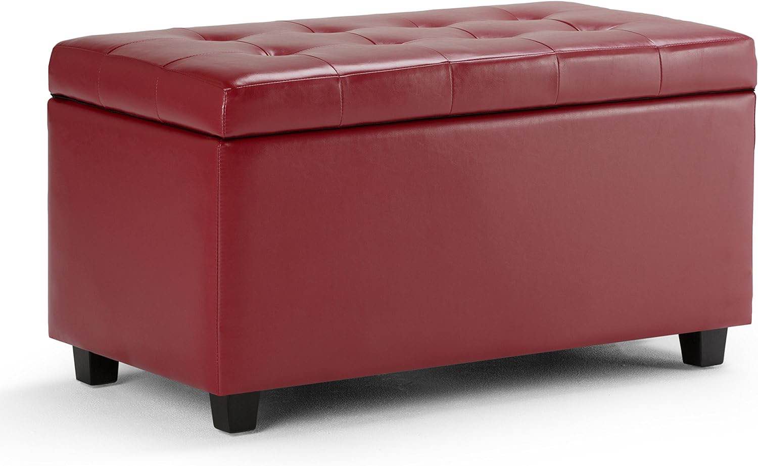 Wide Rectangle Lift Top Storage Ottoman in Upholstered Red Tufted Faux Leather, Footrest Stool, Coffee Table for the Living Room, Bedroom and Kids Room, Contemporary