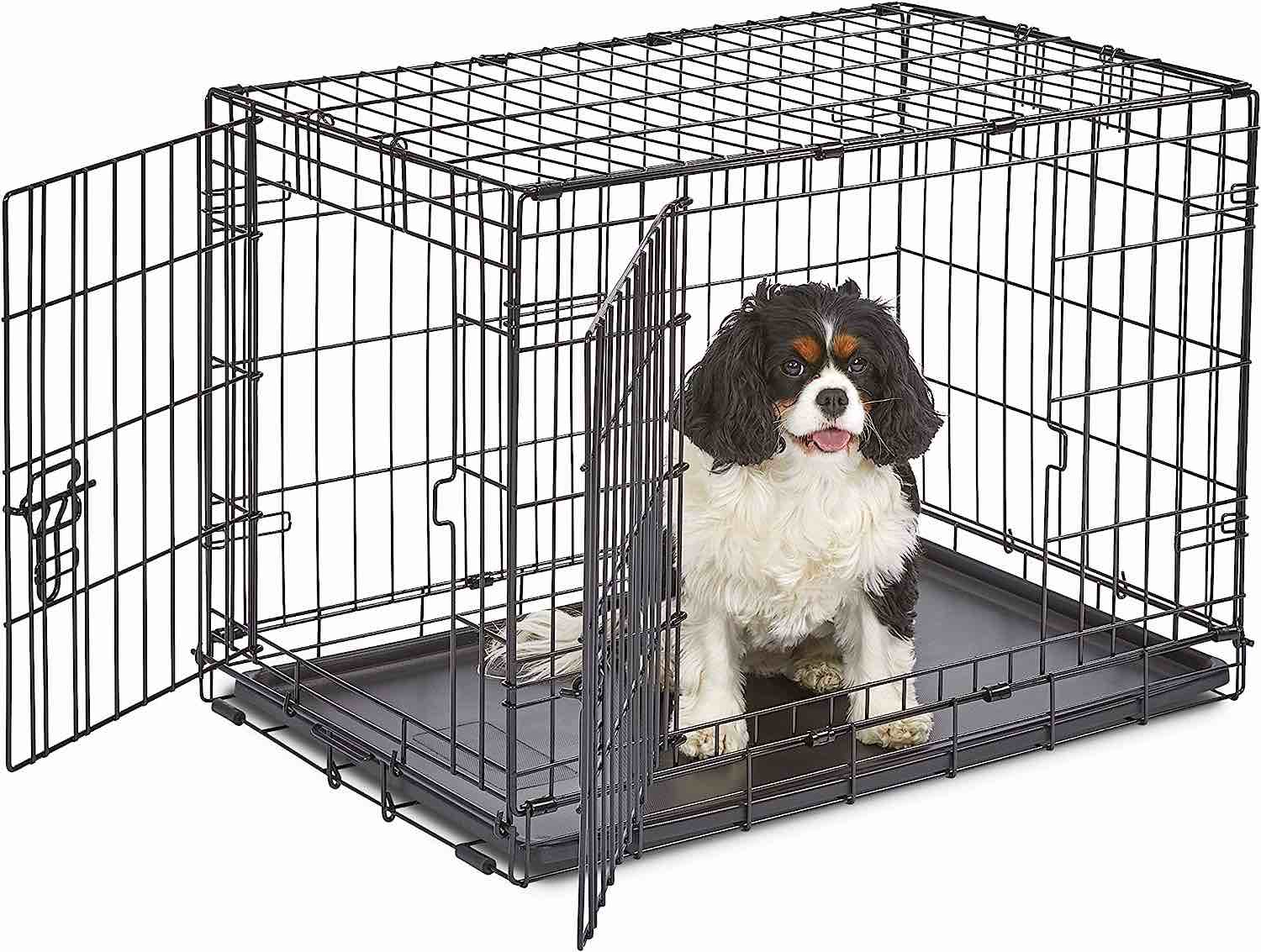 Homes for Pets Series Dog Crate | Extra-Strong Double Door Folding Metal Dog Crate with cushion  seat