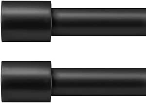 ZYRW 2 Pack Black Curtain Rods for Window 28 to 48 inches, Heavy Duty Single Curtain Rod with Cylindrical End Caps, 1 Inch Diameter Adjustable Drapery Rods of Window Treatment,Matte Black