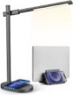MOMAX LED Desk Lamp with 10W Wireless Charger & Gravity Auto Locking Vertical Laptop Stand, 270° Folding Metal Table Lamp with USB Port, 6 Brightness Levels, Detachable for Home Office, Bedroom (Grey)