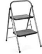 Delxo 2 Step Stool Folding Step Ladder Two Stepstool with Handrails,Heavy Duty Sturdy Small Compact Ladder Portable Anti-Slip Safety Kitchen Stepladder Metal 2ft Folding Step Stools for Adults (Grey)