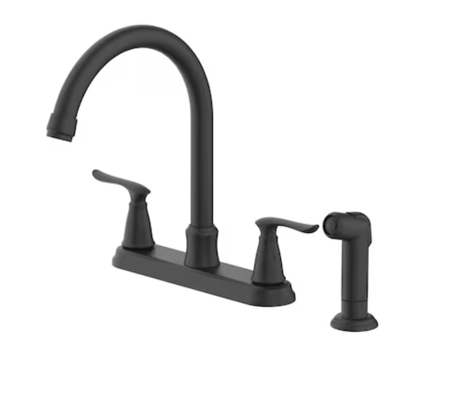 Project Source Laural Matte Black Double Handle High-arc Kitchen Faucet (Side Spray Included)