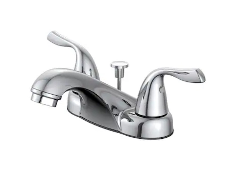 Project Source Webber Chrome 4-in centerset 2-Handle WaterSense Bathroom Sink Faucet with Drain and Deck Plate