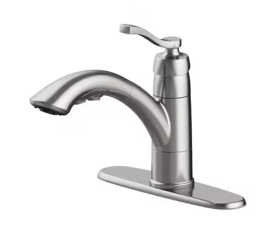 Project Source Laural Stainless Steel Single Handle Pull-out Kitchen Faucet with Sprayer (Deck Plate)