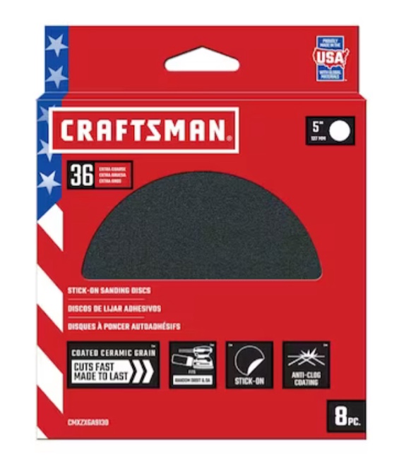 CRAFTSMAN 5 In PSA Cer Discs 36 Grit 8pk 8-Piece Ceramic Alumina 36-Grit Disc Sandpaper