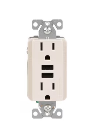 Eaton 15-Amp 125-volt Tamper Resistant Residential/Commercial Decorator USB Outlet Dual Type A, Light Almond