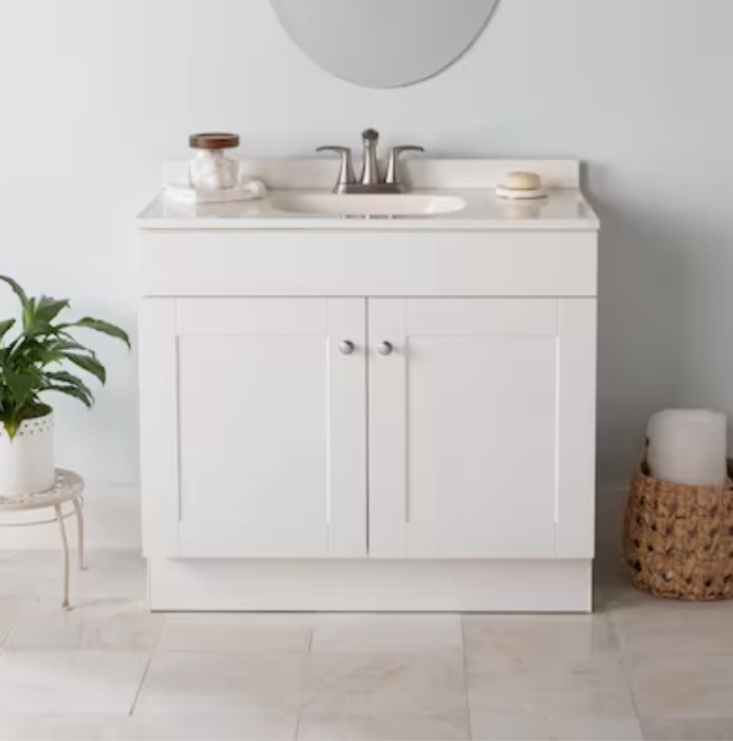 Project Source 36-in White Single Sink Bathroom Vanity Without White Cultured Marble Top