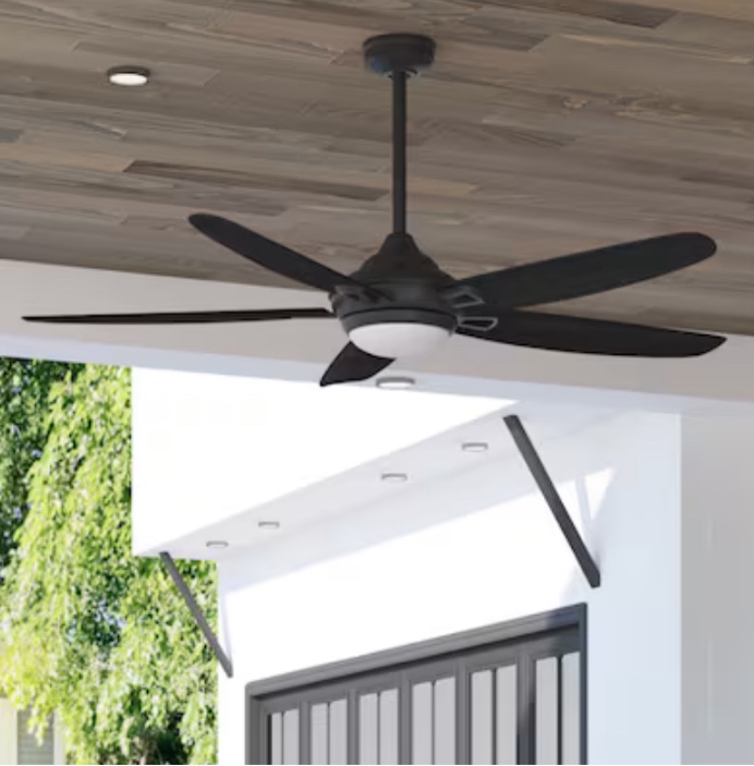Harbor Breeze Arbormere 60-in Matte Black Color-changing Indoor/Outdoor Ceiling Fan with Light and Remote (5-Blade)