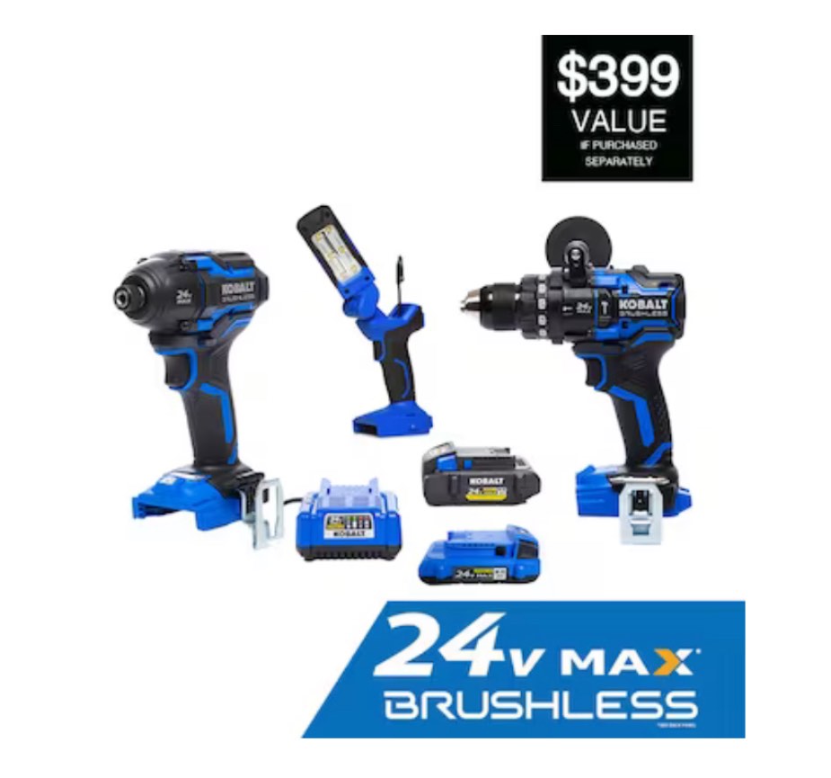 Kobalt XTR 3-Tool Brushless Power Tool Combo Kit with Hard Case (2-Batteries Included and Charger Included)