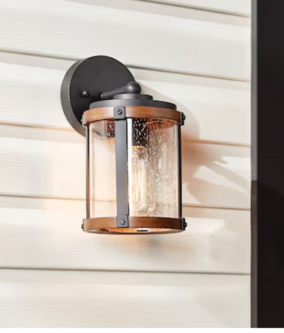 Kichler Barrington 1-Light 10-in H Distressed Black and Wood Incandescent Outdoor Wall Light