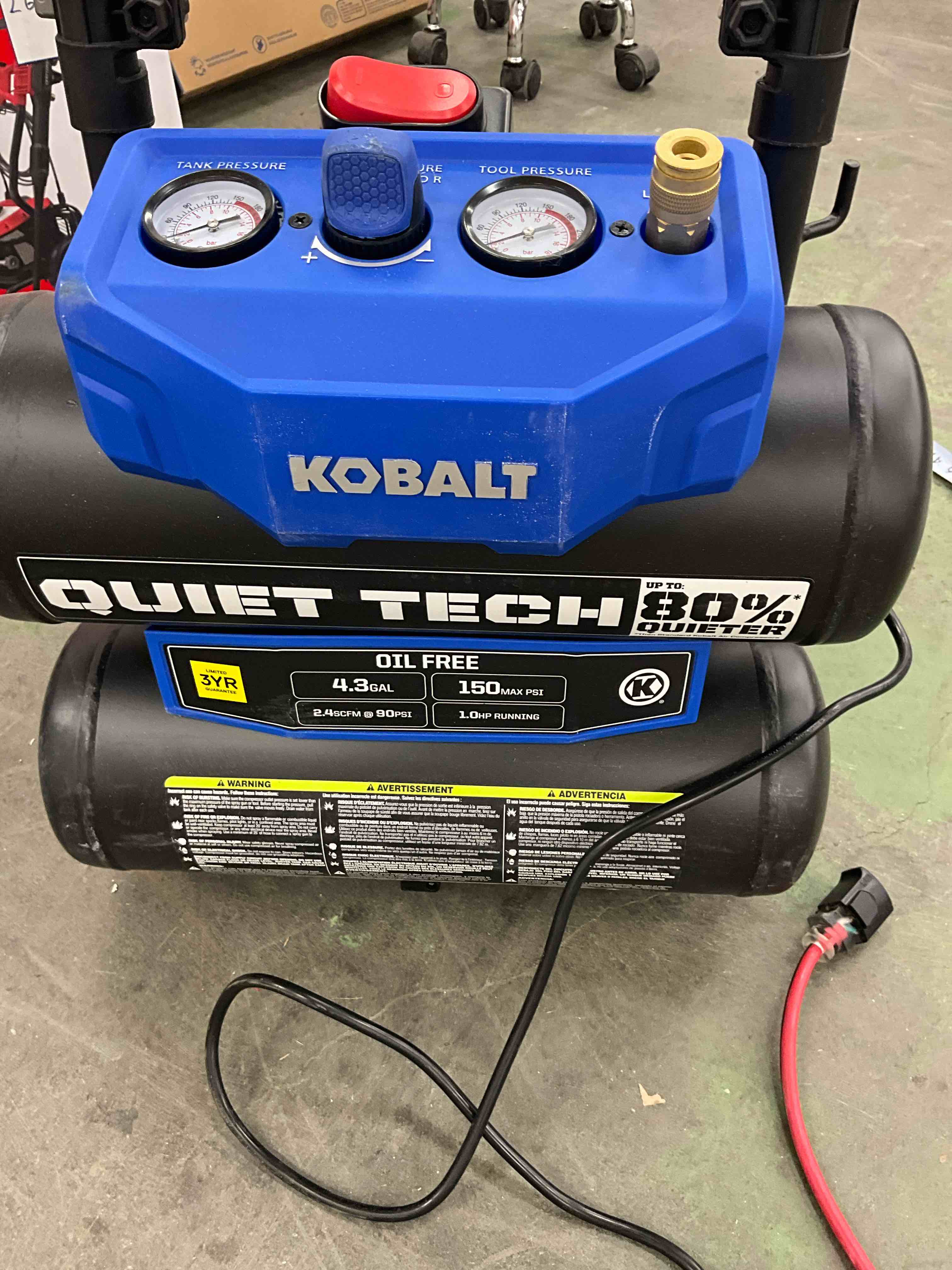 Kobalt QUIET TECH 4.3-Gallons Portable 150 PSI Twin Stack Quiet Air Compressor