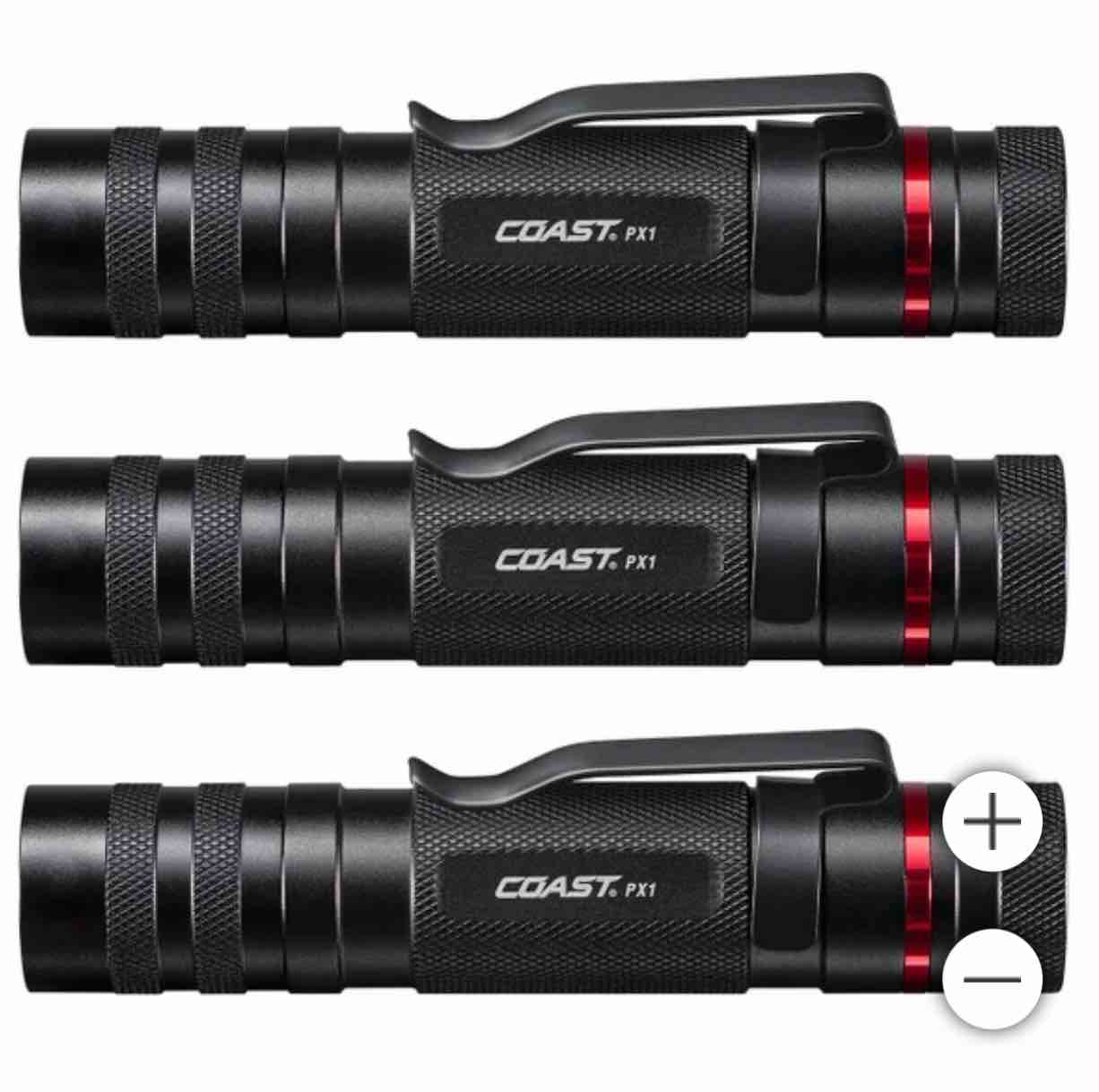 Coast PX1 LED Flashlight, 3-pack