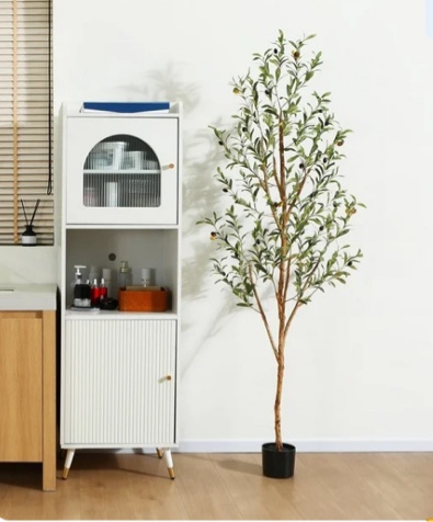 2 Pack 6 ft Artificial Olive Plants with Realistic Leaves and Natural Trunk, Silk Fake Potted Tree with Wood Branches and Fruits, Faux Olive Tree for Office Home Decor