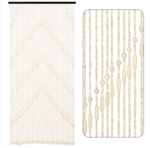 ANMINY Wooden Bead Door Curtain Handmade Beaded Curtain for Doorway Bamboo Hanging Room Divider Hippie Curtain for Hallway Window Boho Rustic Home Store Decor, 35.5 x 75 Inches Natural, 52 strands