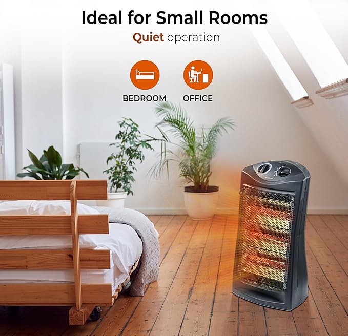 View of Electric Quartz Radiant Tower Space Heater with Adjustable Thermostat ...