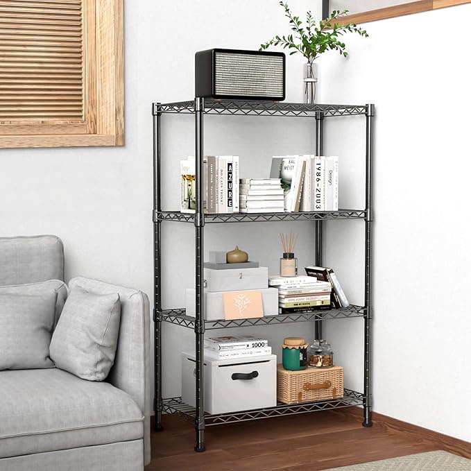 BestOffice 4 Shelf Wire Shelving Unit Garage NSF Wire Shelf Metal Storage Shelves Heavy Duty Height Adjustable for 1000 lbs Capacity Black