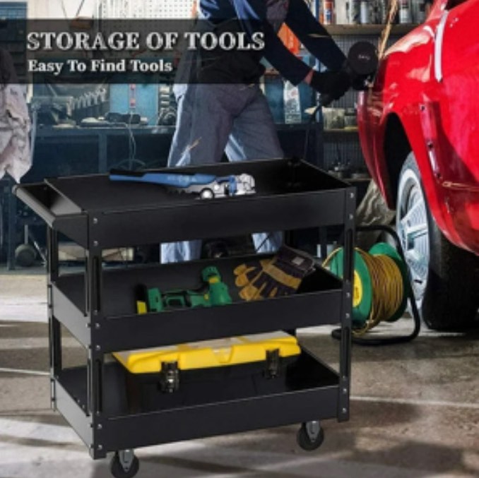 XERATH Steel 3-Shelf Multipurpose Utility/Supply/Service/Tool Cart Great for Garage  Warehouse  Cleaning  Office & Workplace [Assembled Size: 30 (L) x 16 (W) x 30.5 (H) inch]