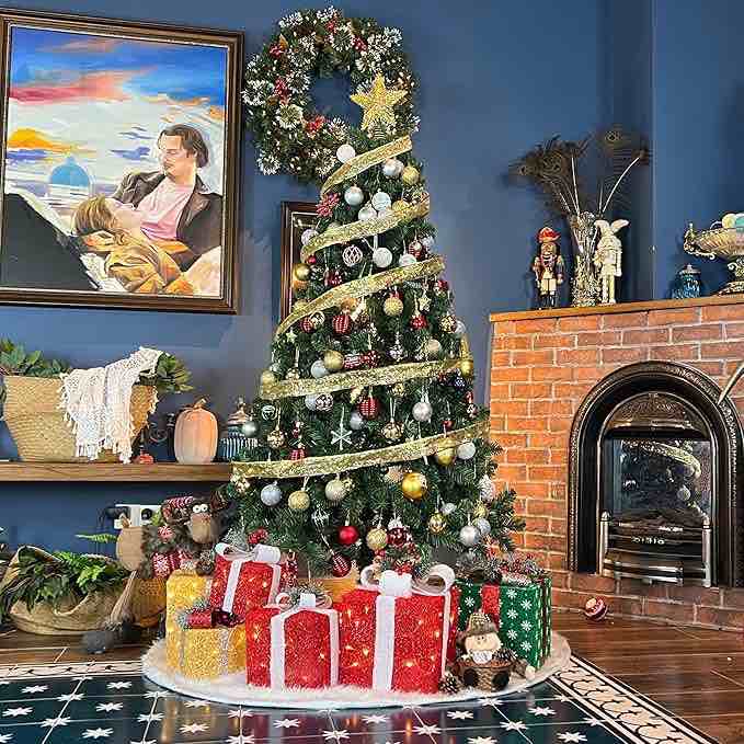 6ft Premium Hinged Artificial Christmas Tree Full Tree with 1477 PVC Branch Tips  Foldable Metal Stand  Green