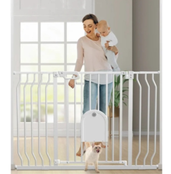 Wisairt Extra Wide Metal Baby Safe Gate with Pet Door for Stairway and Hallway,for Baby Toddler Children Age Group 6 to 24 Months(White