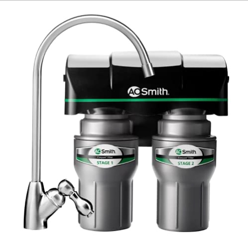 AO Smith 2-Stage Under Sink Clean Water Faucet Filter - Carbon Block Drinking Water Filtration System - AO-US-200