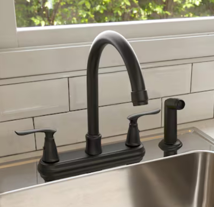  Project Source Laural Matte Black Double Handle Kitchen Faucet (Side Spray Included)