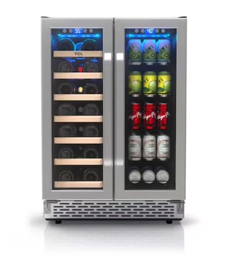 TCL 23.4-in W 20-Bottles Stainless Steel Dual Zone Cooling Built-In /freestanding Indoor Wine Cooler