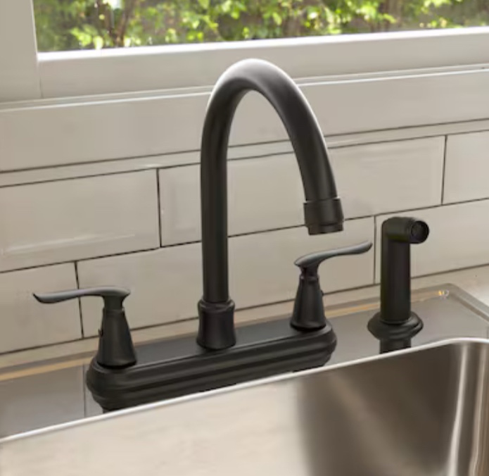 Project Source Laural Matte Black Double Handle Kitchen Faucet (Side Spray Included)