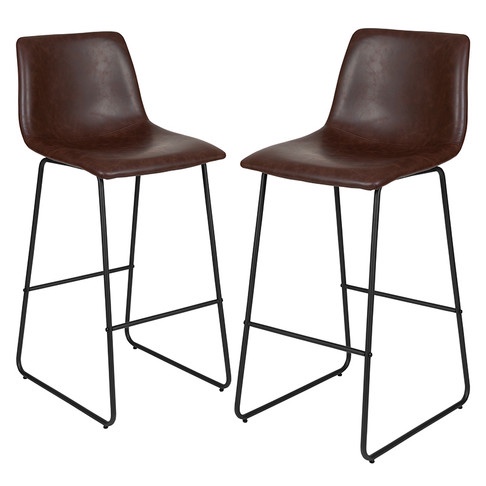 30 INCH LEATHERSOFT BAR HEIGHT BARSTOOLS IN DARK BROWN, SET OF 2