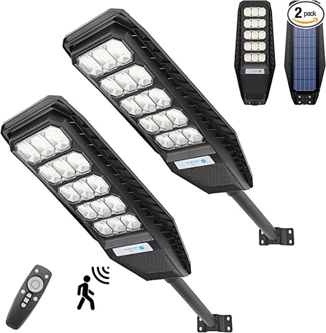 300W Solar Street Light, 2 Light Set Motion Sensor Dusk to Dawn 15000LM Solar Lights Outdoor with Remote Control, IP65 Waterproof Flood Security Light for Yard, Driveway, Garden, Parking Lot, Garage
