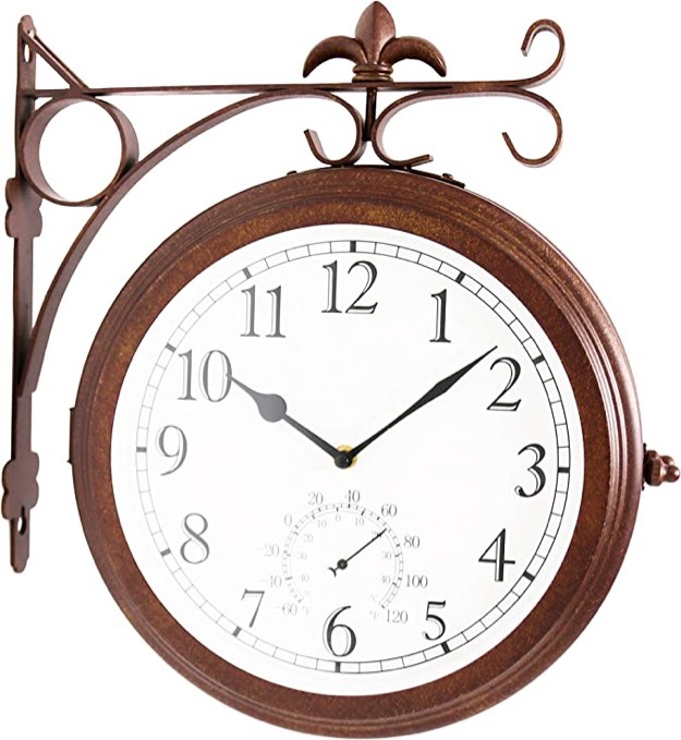 Bestime Double Sided Wall Clock Wrought Iron, Metal, Quiet, Easy Read Two Faces Retro Station Clock Antique Hanging Clocks for Garden Home Décor Indoor Outdoor Living Room Study Wall Decoration
